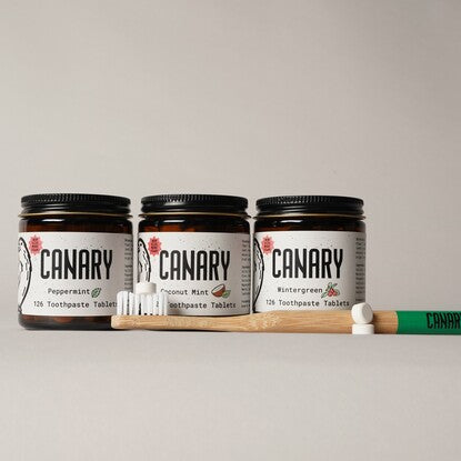 Try all three mint flavors of our fluoride free toothpaste tablets. Peppermint, Wintergreen or Coconut Mint.