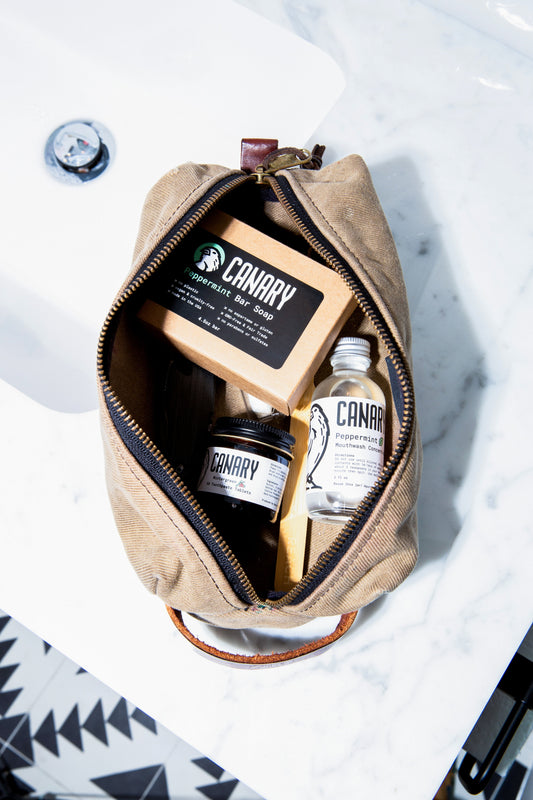 Canary Toothpaste Tablets, Mouthwash and even Bar Soap are all great for travel and TSA approved.