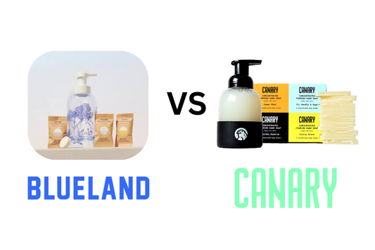 What hand soap is better? Blueland's detergent tablets that dry out your hands, or Canary's organic and natural foaming hand soap.