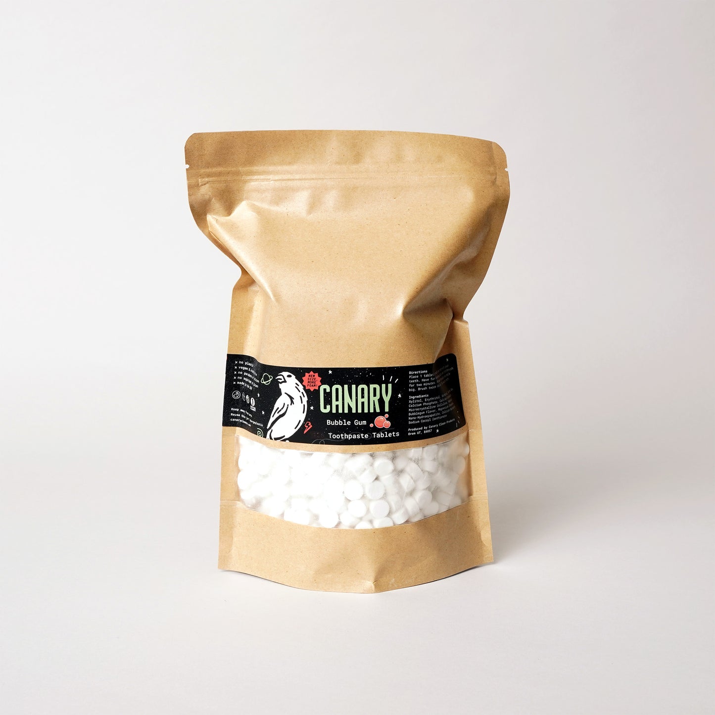 Canary bulk Bubblegum toothpaste tablets in 2lb bags for wholesale, retail and refill stores.