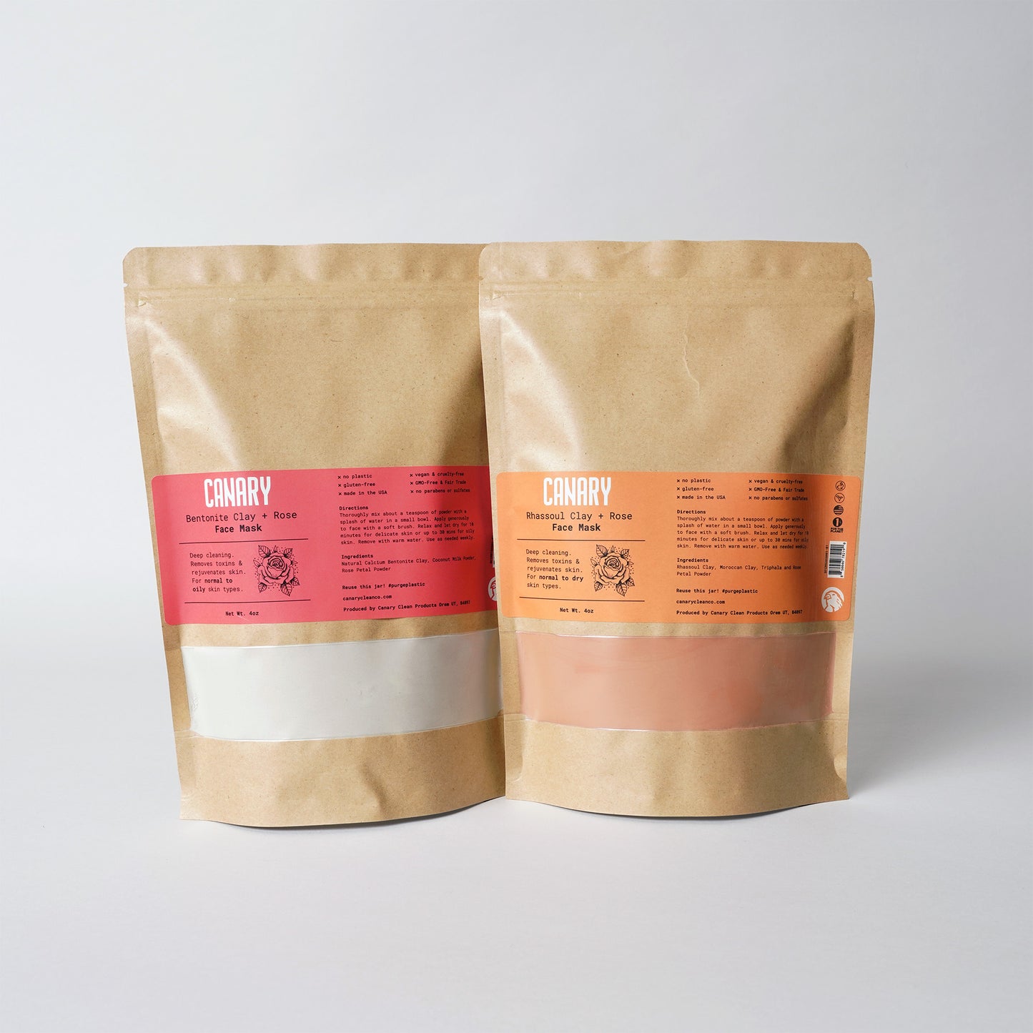 Our natural clay Facial masks are sold in 2lb Bulk Bags. Both Bentonite + Rose mix and Rhassoul Clay + Rose mix.