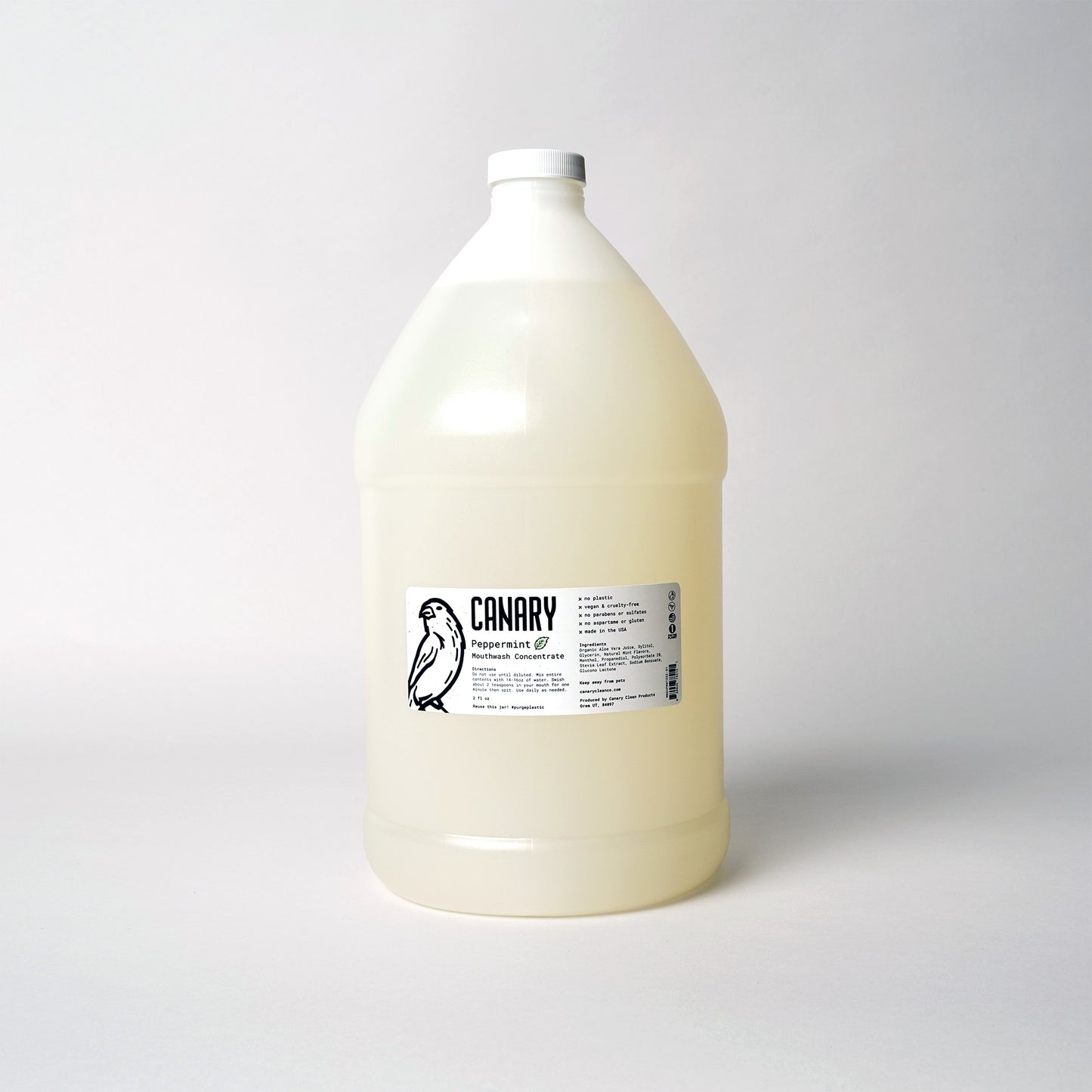One Gallon of bulk concentrated Peppermint Flavored Mouthwash, for wholesale, retail and refill shops.