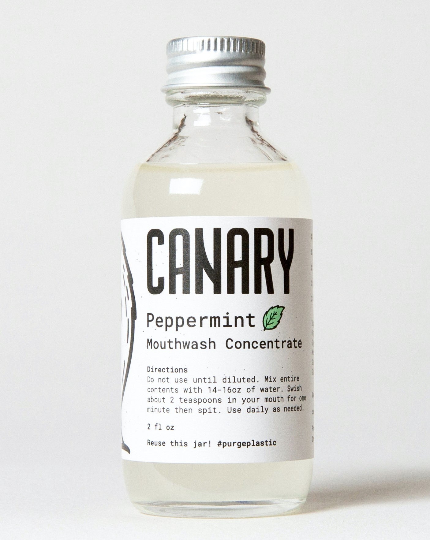 Front view of Canary Peppermint Mouthwash Concentrate. Organic, Vegan, Plastic-Free