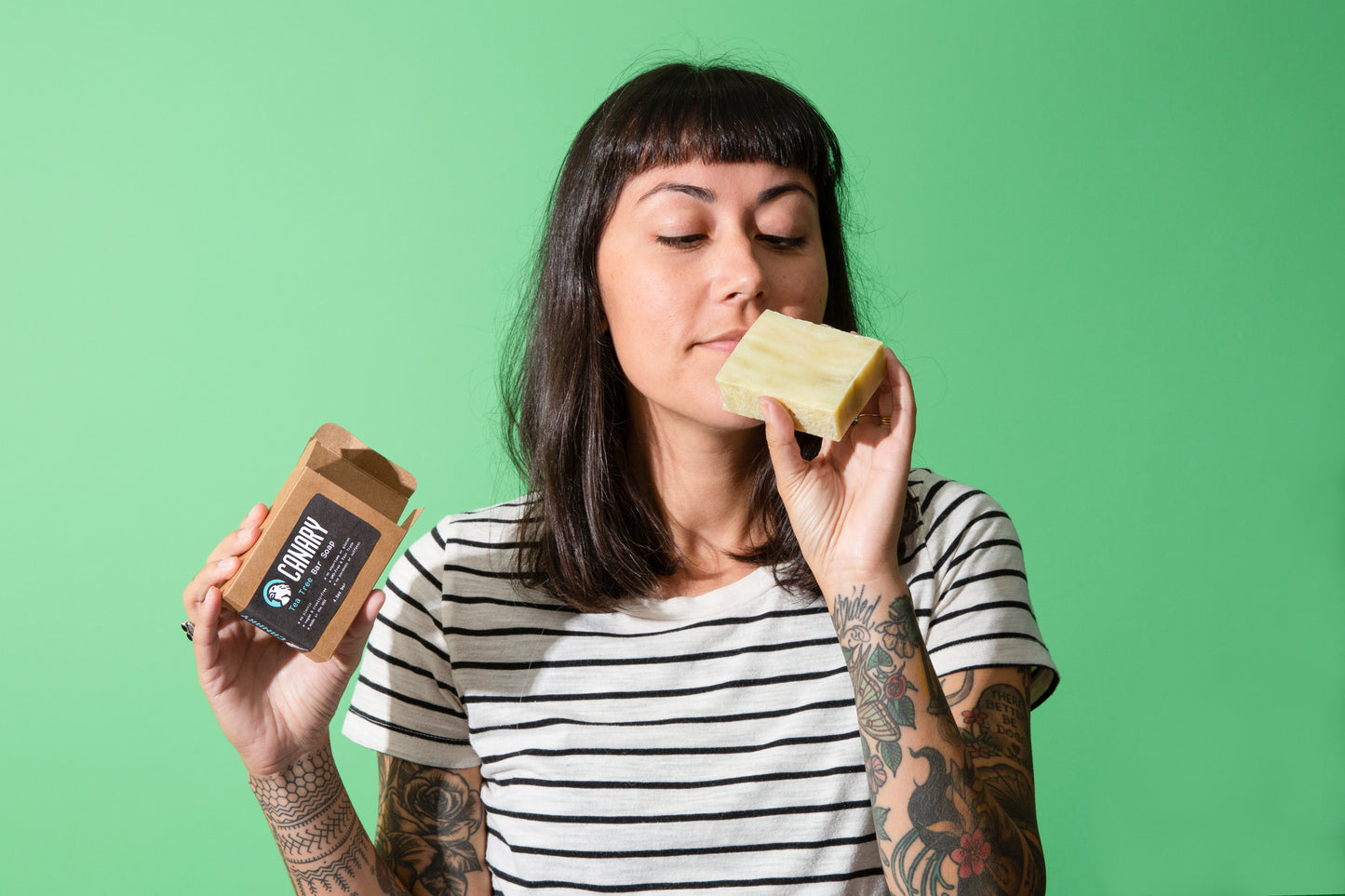 Marissa smelling Canary Tea Tree Bar Soap