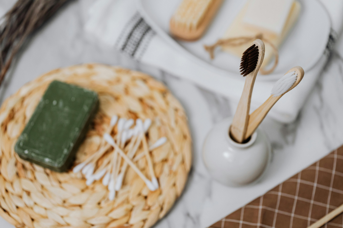 Natural eco-friendly soap and bamboo toothbrush 