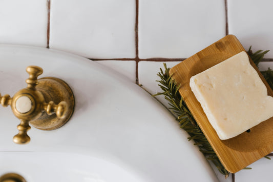 Concentrated bar soap above bathroom sink