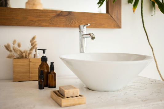 Minimal bathroom with clean ingredient products
