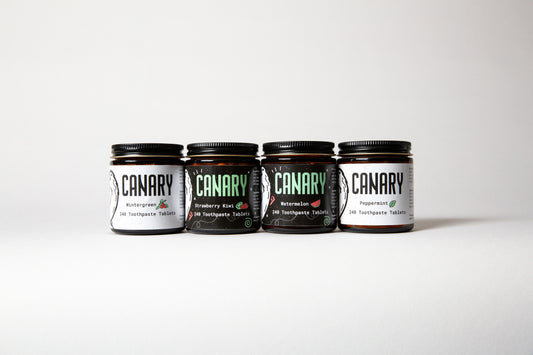 Canary Toothpaste Tablets4 jars. Watermelon, Peppermint, Wintergreen, and Strawberry Kiwi Flavored. 240 Count