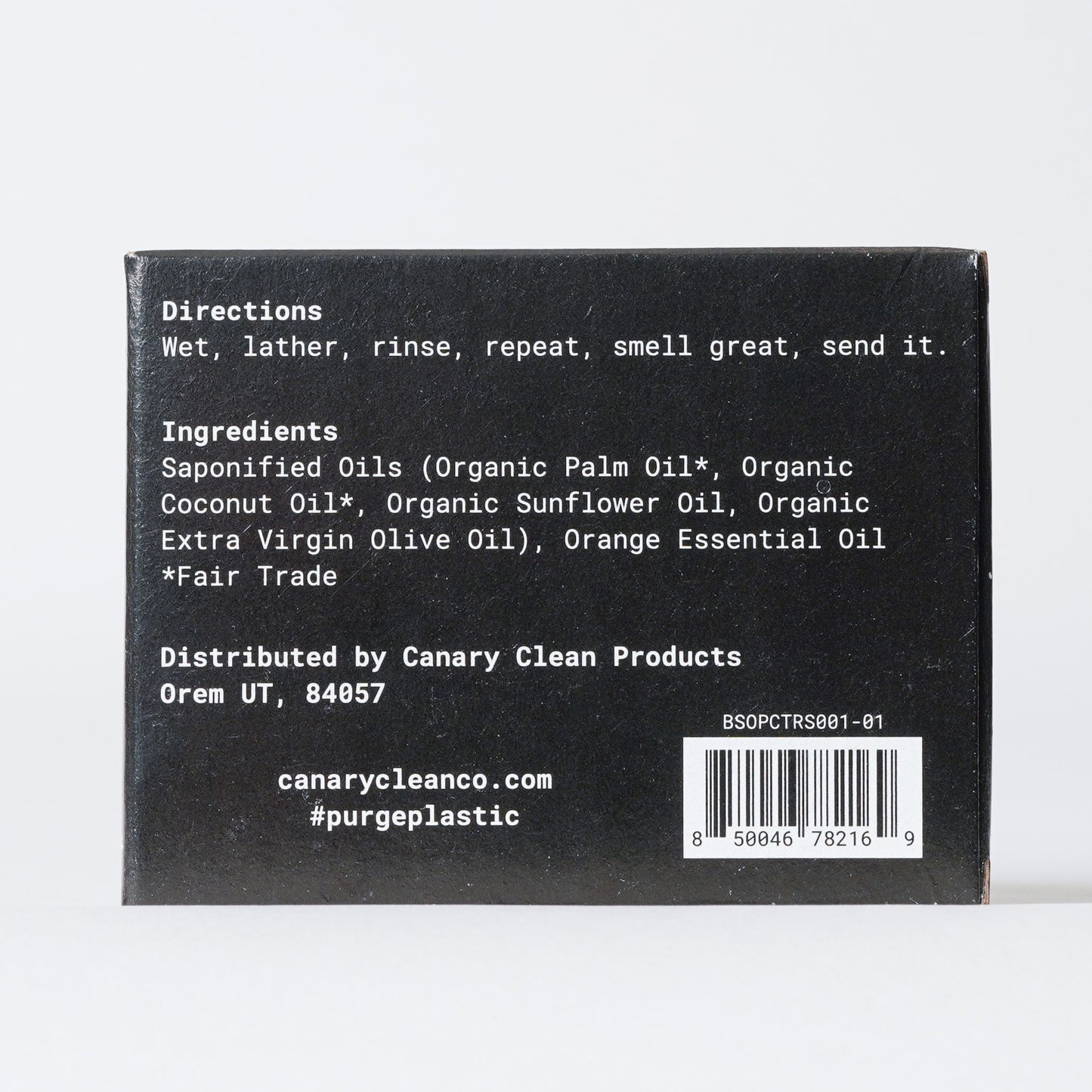 Canary Citrus Bar Soap, back view of packaging and ingredients