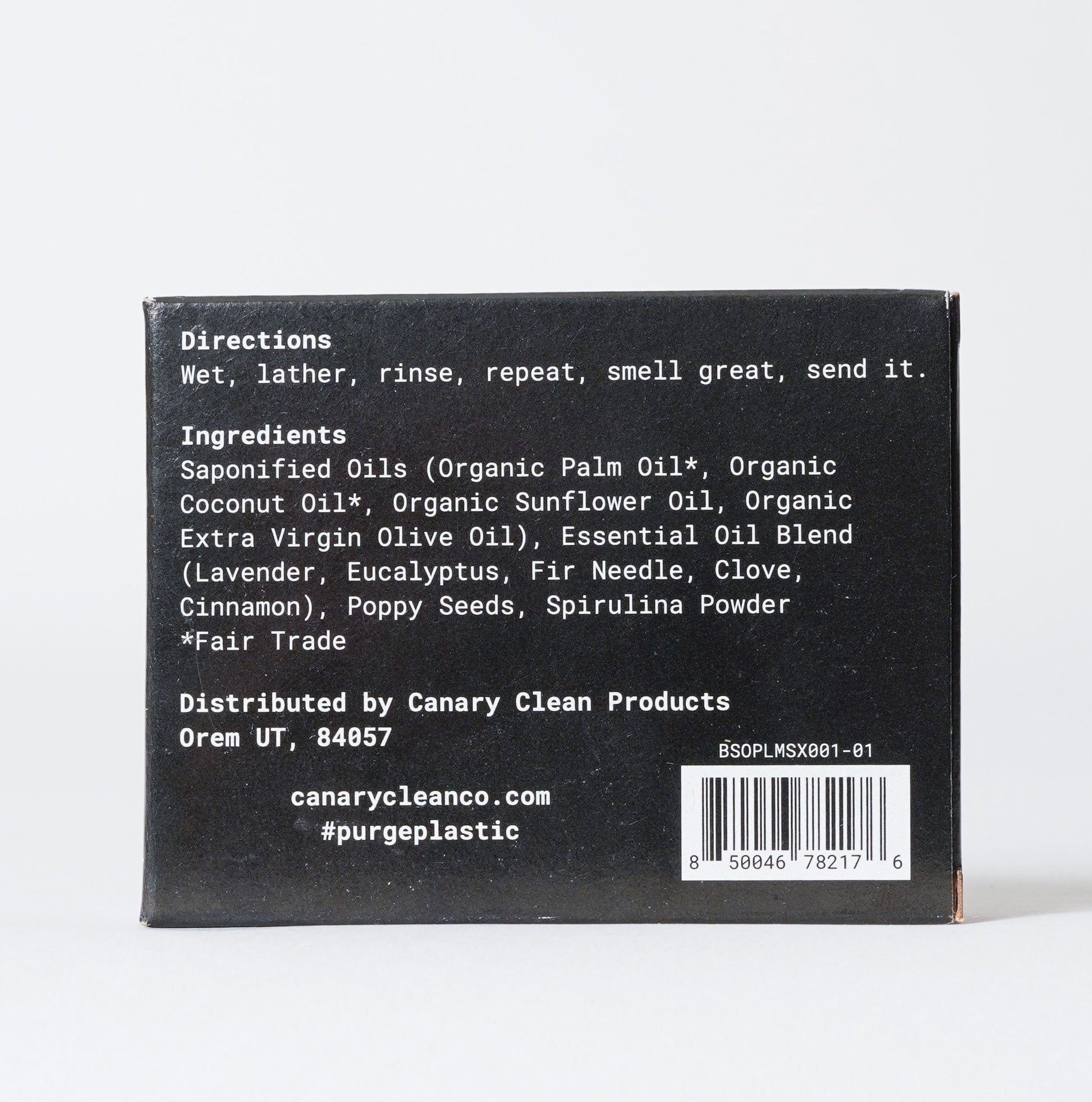 Canary Lumbersexual Bar Soap, back side of packaging, ingredients