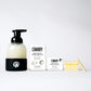 Image of Unscented Foaming Hand Soap. 1 box containing 12 soap slices and 1 box containing 6 soap slices. Sustainable refillable glass bottle filled with soap and 6 soap slices next to product.