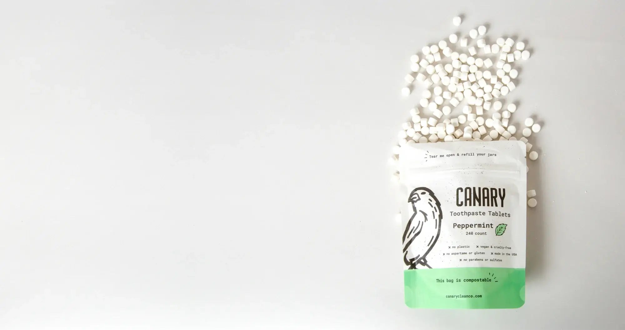 Canary Peppermint Toothpaste Tablets compostable refill pack