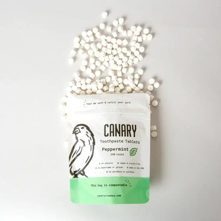 Canary Toothpaste Tablets - peppermint, in our compostable refill pack.