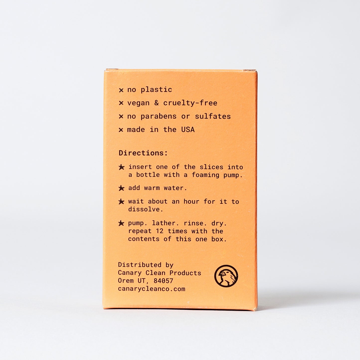 Cedar Mint Concentrated Foaming Hand Soap. Back of the box with directions. 12-count box. 
