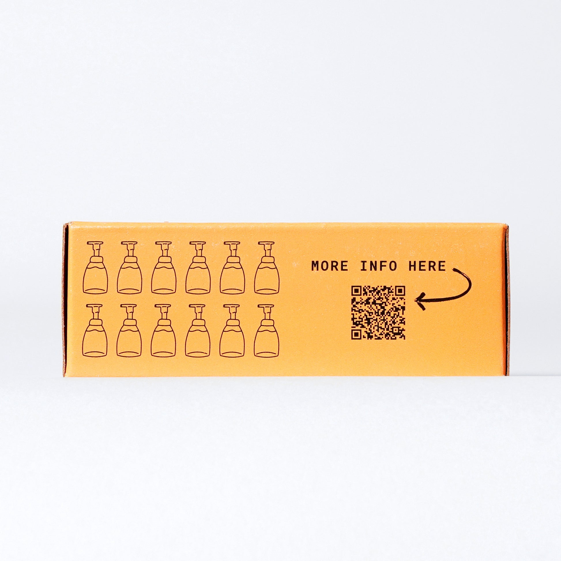 Cedar Mint Concentrated Foaming Hand Soap. Side of the box showing the 12 bottles it can fill and QR code. 12-count box. 