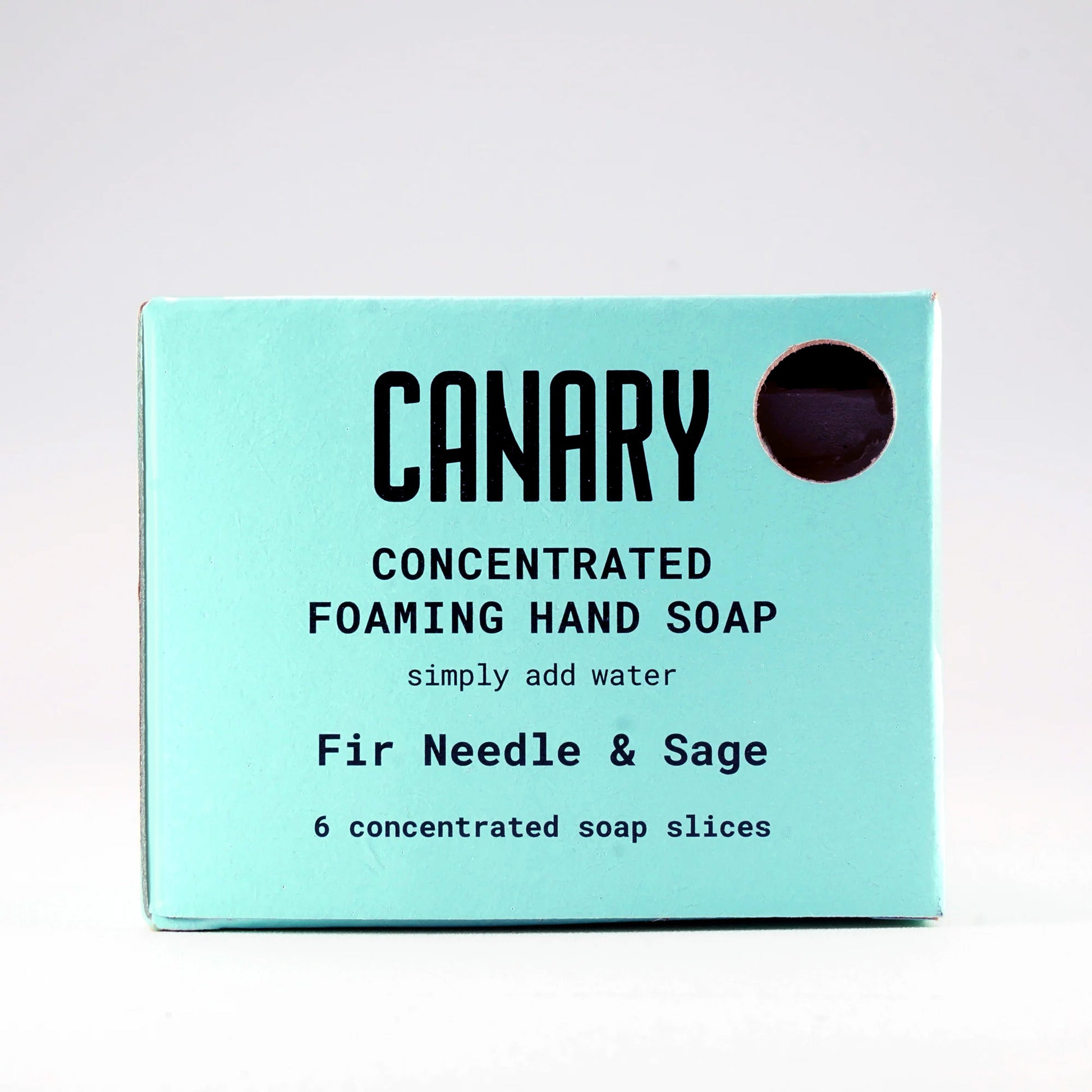 Fir Needle & Sage Concentrated Foaming Hand Soap. Front of the box. Small 6-count box. 