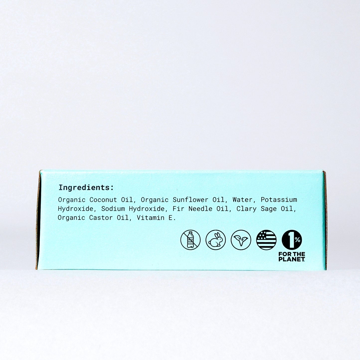 Fir Needle & Sage Concentrated Foaming Hand Soap. Side of the box showing the mostly organic ingredients. 12-count box. 