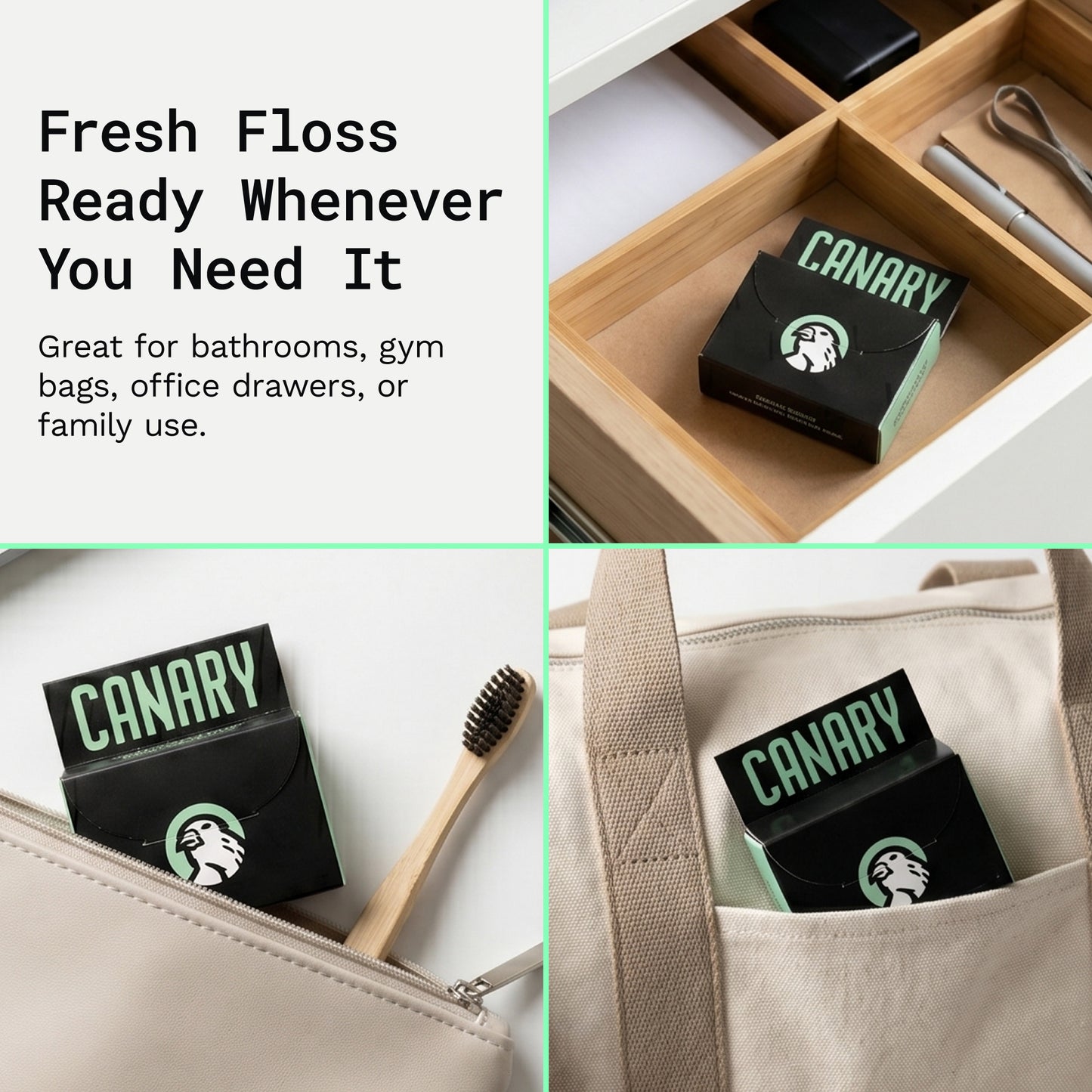 Image of Canary Dental Floss showcasing how it is easy to access and travel with on the go.