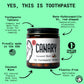 Image of Canary Coconut Mint Toothpaste tablets jar. With text on screen highlighting eco-friendly benefits of canary toothpaste tablets and ingredients.
