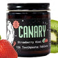 Close Up Image of Canary Strawberry Kiwi Toothpaste tablets jar - 126 count. With a strawberry and a kiwi slice next to jar.