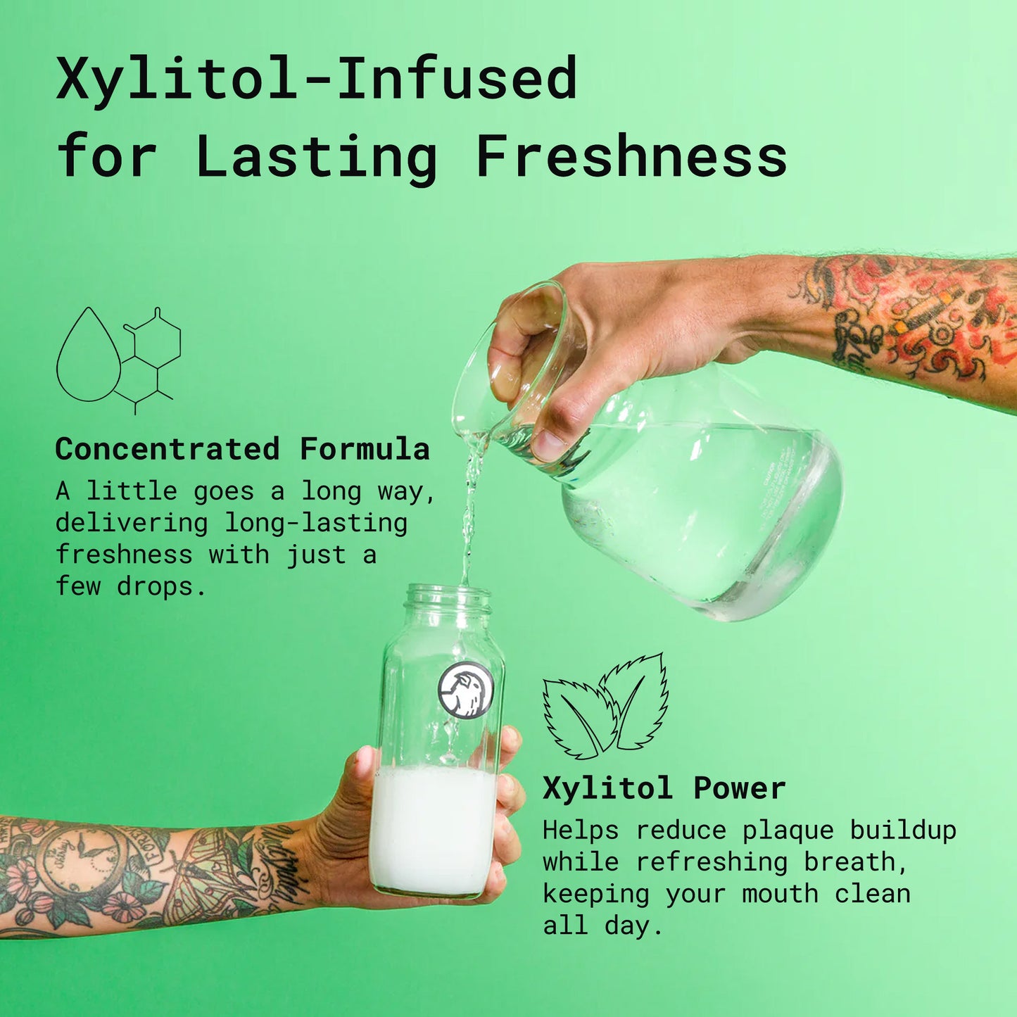 Canary Mouthwash Concentrate, with infographic on the benefits of xylitol ingredient.