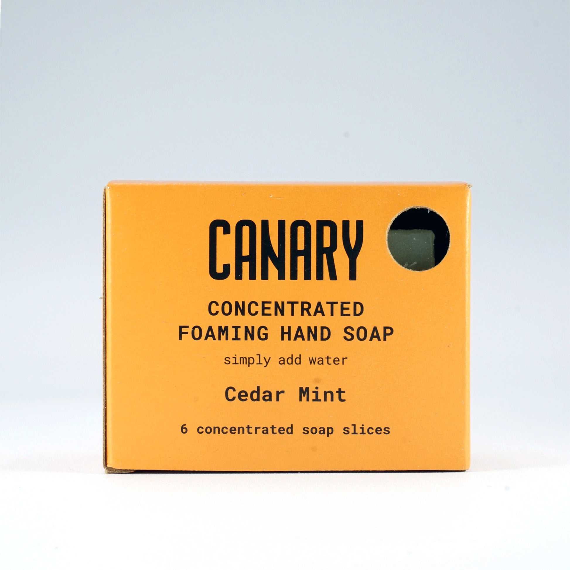 Cedar Mint Concentrated Foaming Hand Soap. Front of the box. 6-count box. 