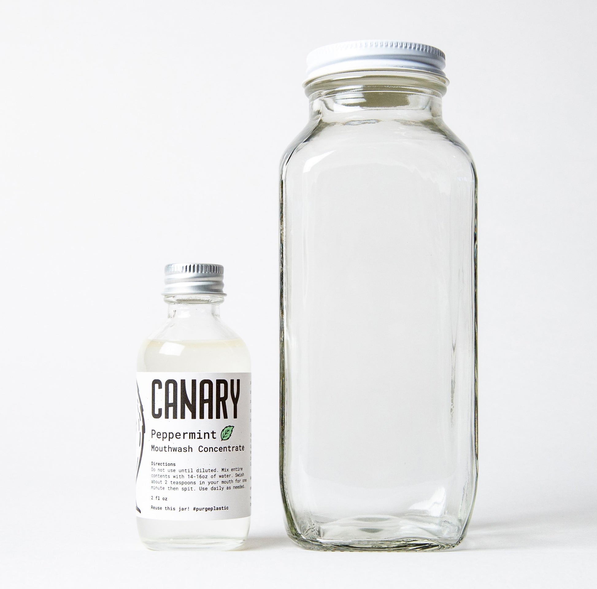 Peppermint Mouthwash Concentrate and Empty Mixing jar. 