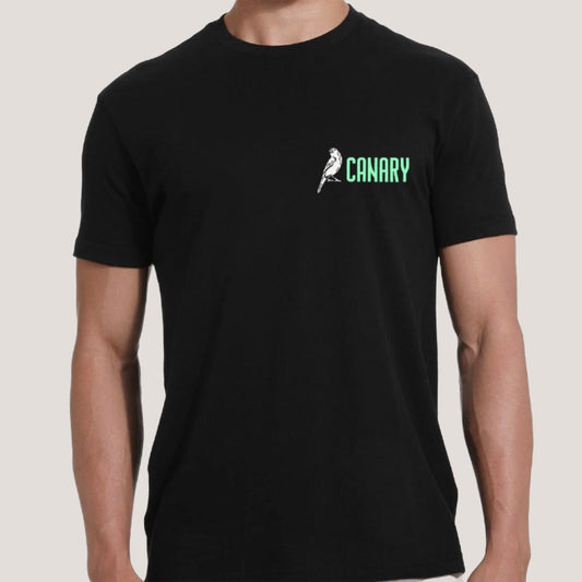 Canary Purge T-Shirt. Printed logo graphic on left chest. 
