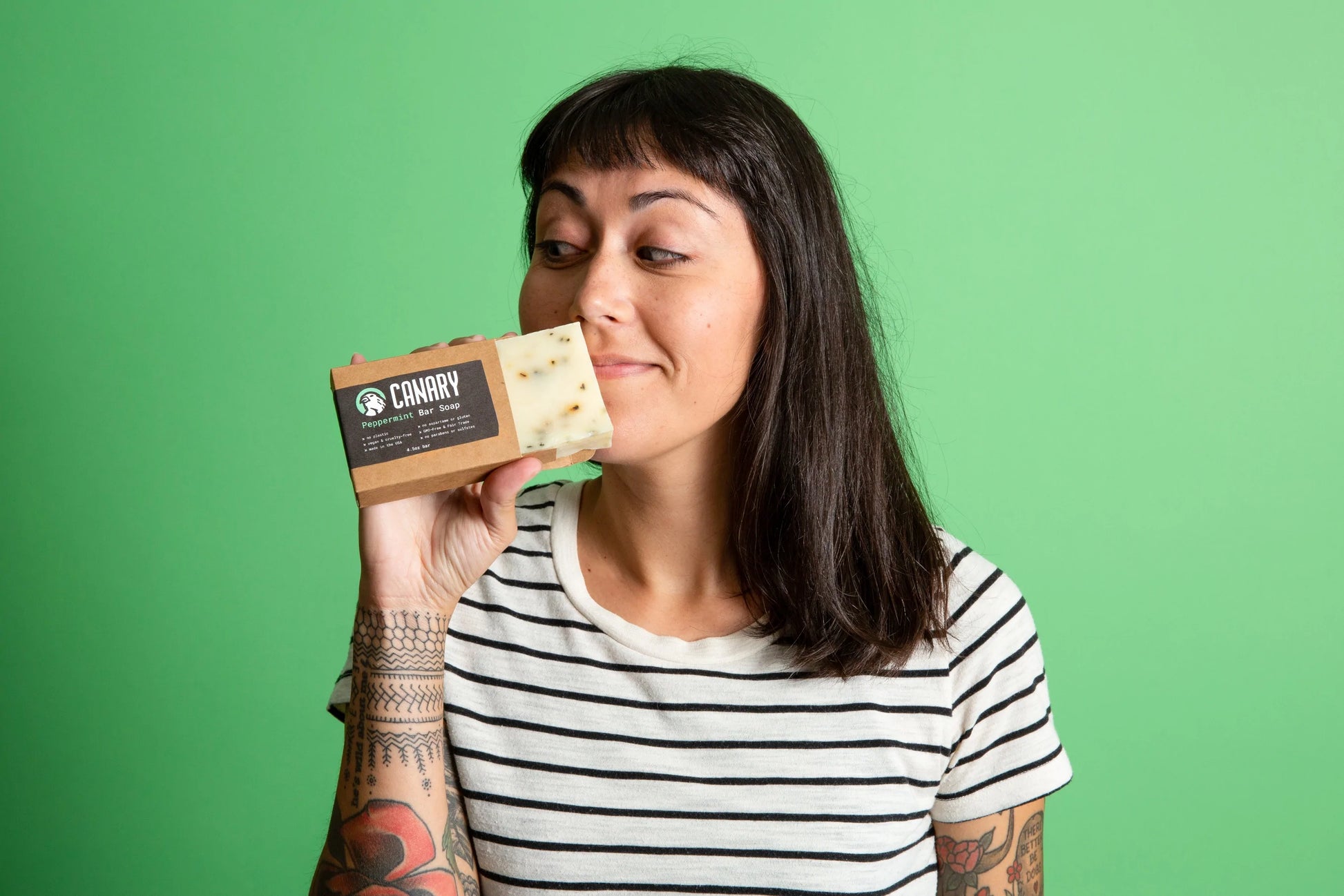 Marissa smelling Canary Peppermint Bar Soap 