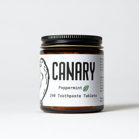 Canary  Peppermint Toothpaste Tablets, 240 count jar, view of front of jar